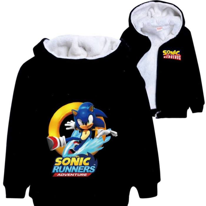 Girls Boys Sonic Runners Adventure Print Cotton Zip Up Lined Hoodie