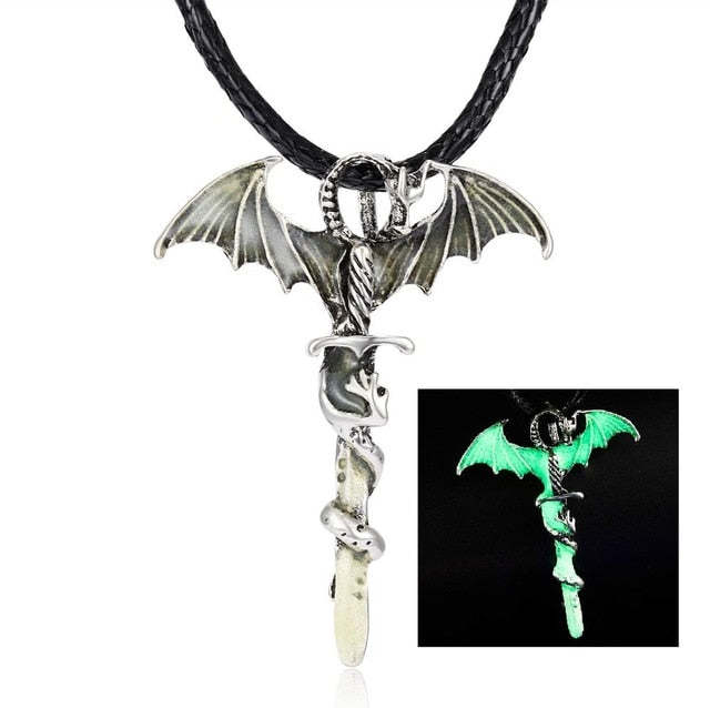Vintage Luminous Glowing Sword Dragon Necklace