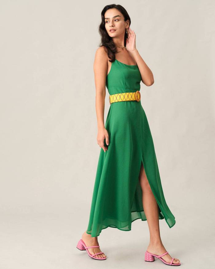 The Solid Backless Split Maxi Dress