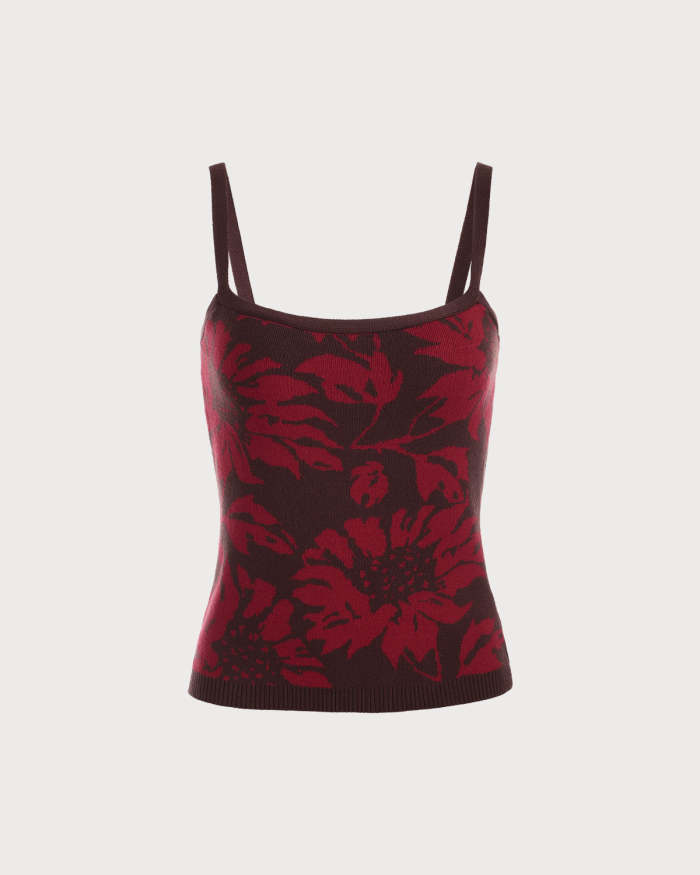 The Red Floral Ribbed Knit Cami Top