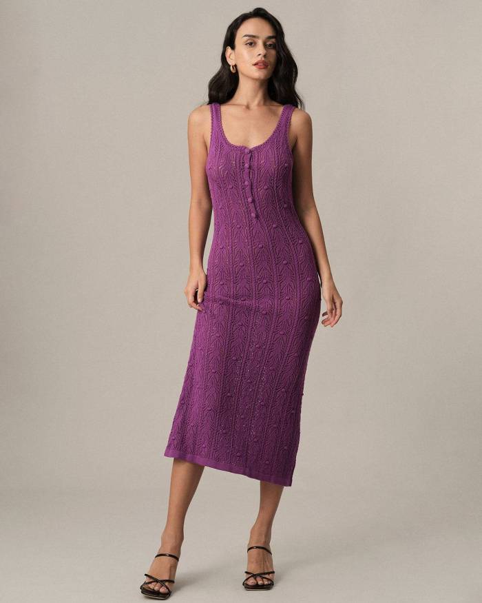 The Solid Color Knitted Midi Dress