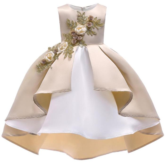 Flower Girls Applique Sleeveless Bowknot Birthday Party Gown Dress