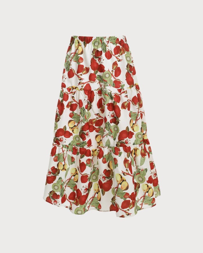 The Ruffle Fruit Print A-Line Skirt