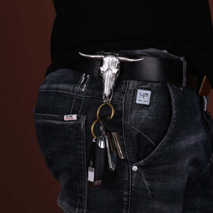 Bull Head Belt Buckle Self-Defense Hidden Knife Key Chain