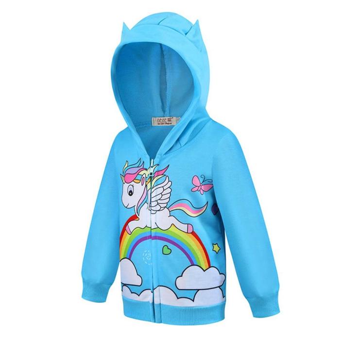 My Little Pony Rainbow Unicorn Print Girls Blue Full Zipper Hoodie