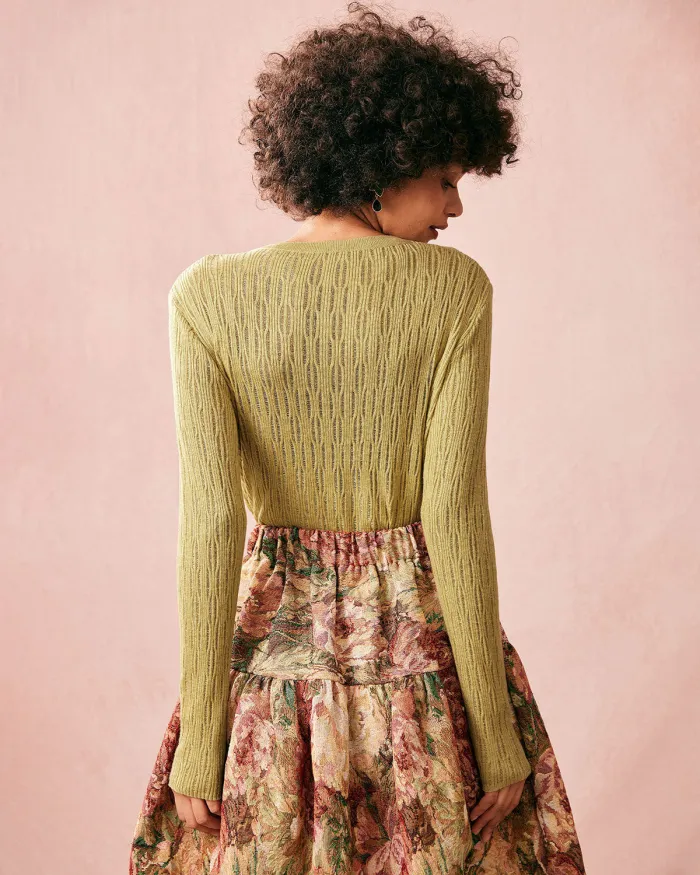 The Solid Round Neck Textured Knit Top