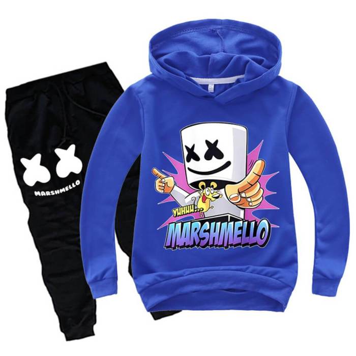 Boys Girls Yeah Dj Marshmello Print Cotton Hoodie And Sweatpants Suit