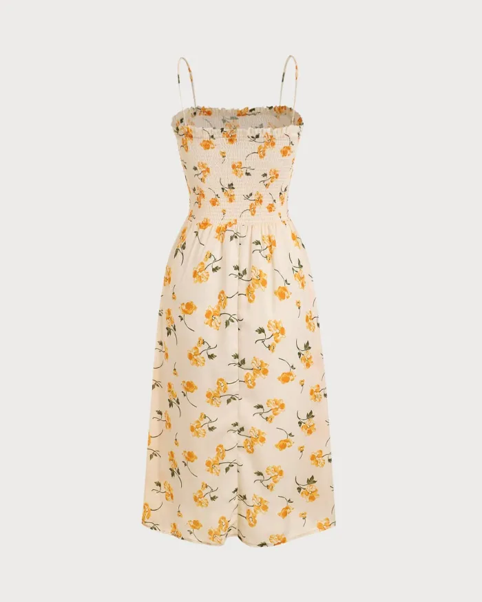 The Tie Straps Smocked Floral Dress