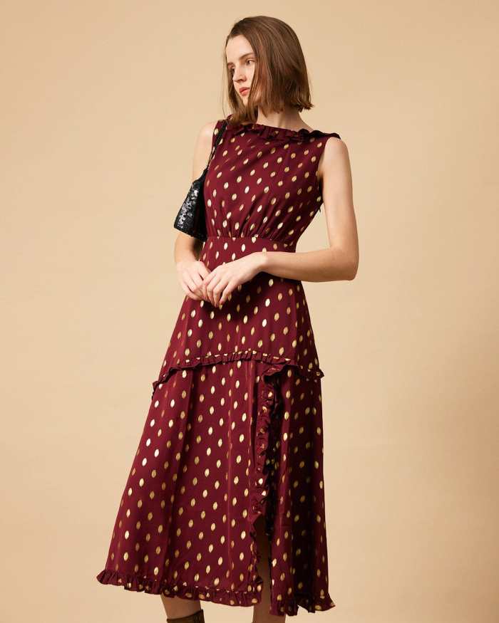 The Polka Dot Sleeveless Slit Midi Dress