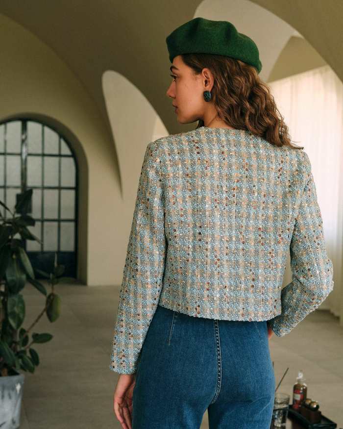 The Crew Neck Pearl Button Tweed Jacket