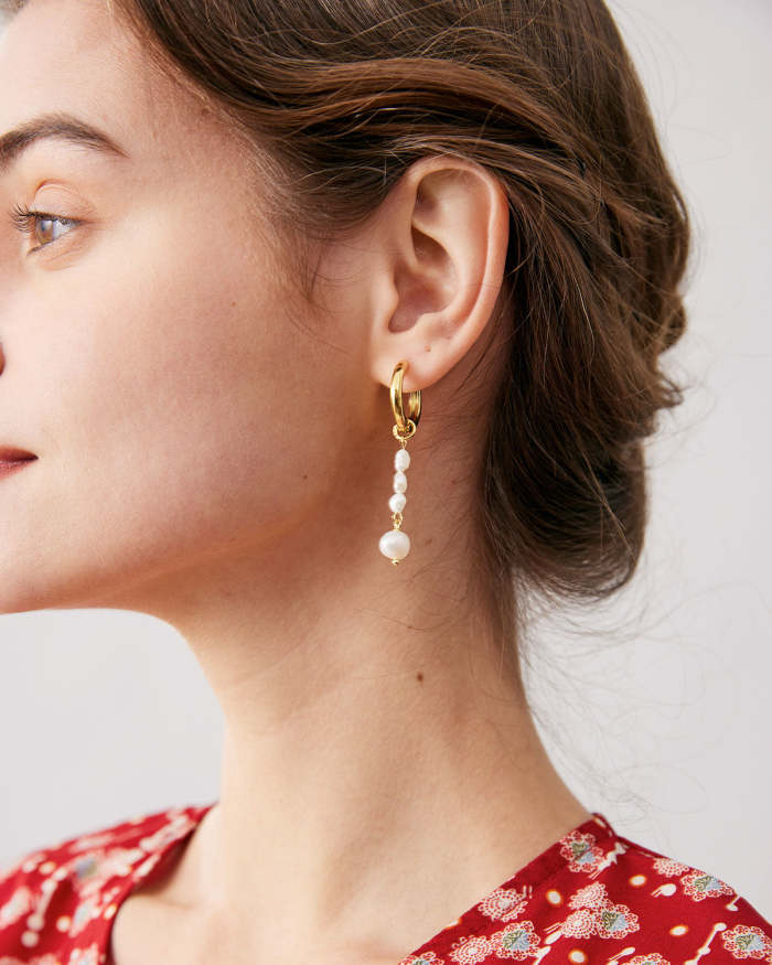 The Gold Asymmetric Pearl Drop Earrings