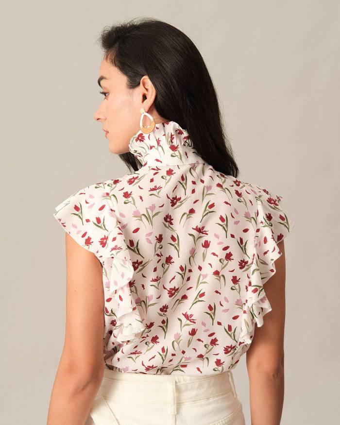 The Ruffle Mock Neck Floral Blouse
