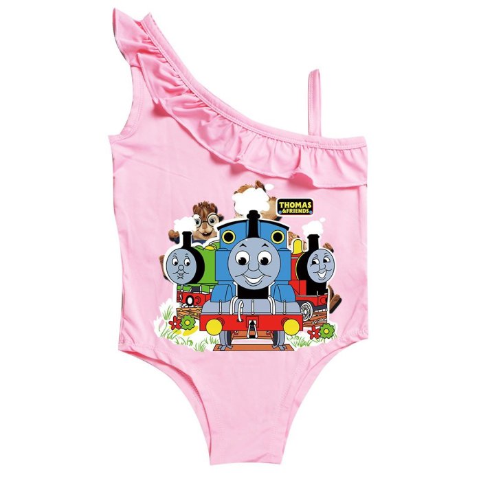 Girls Thomas The Train Print One Shoulder Ruffle One Piece Swimsuit