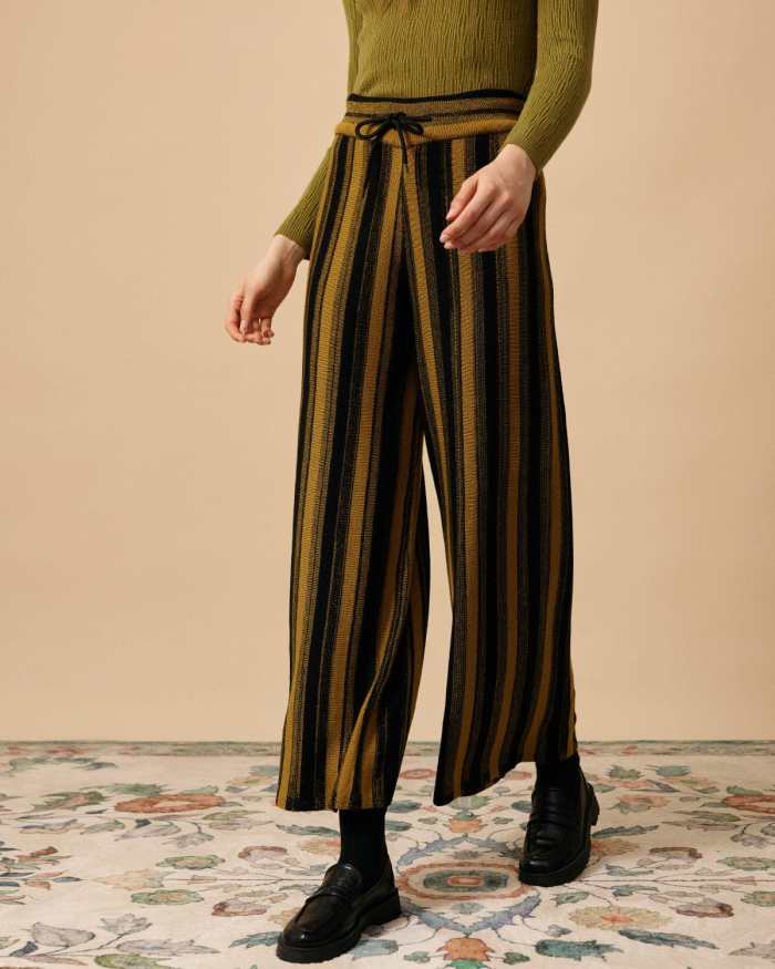 The High Waisted Color Block Tie Waist Stripe Pants