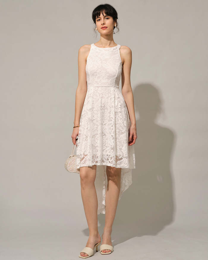 The White Lace High Low Sleeveless Midi Dress