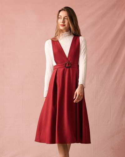 The Red Sleeveless Criss Cross Midi Dress