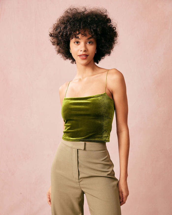 The Green Velvet Crop Cami Top