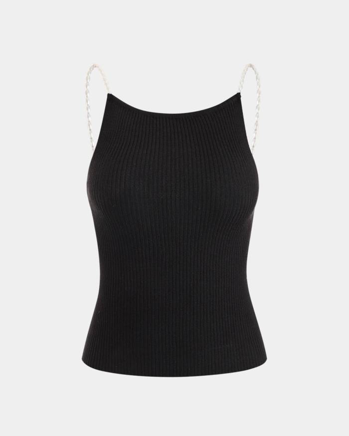 The Beaded Strap Ribbed Cami Top