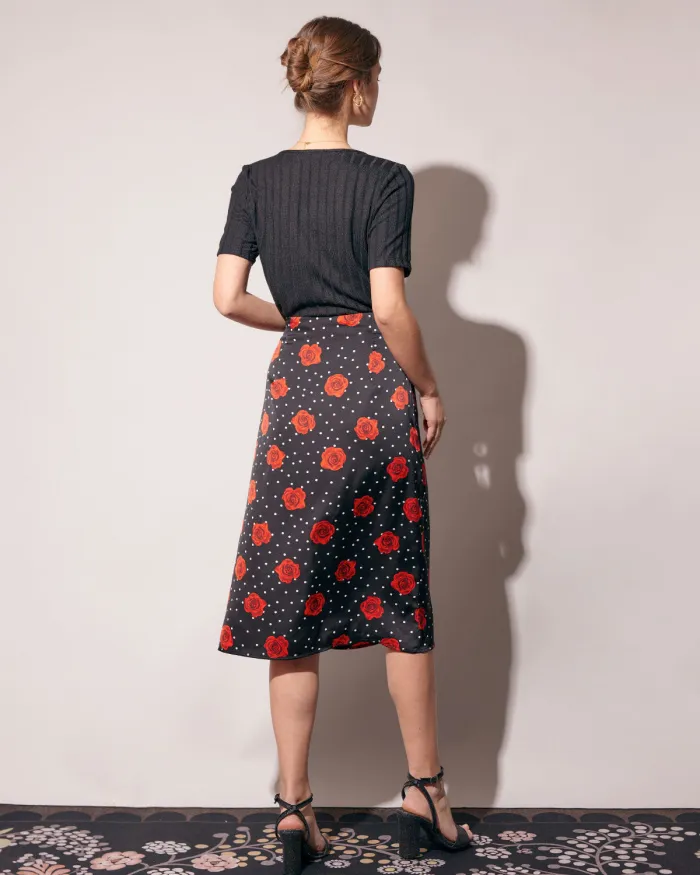 The High Waisted Floral Slit Midi Skirt