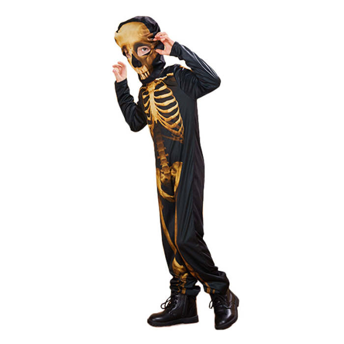 Gold Skeleton Leotard Kids Halloween Cosplay Party School Play Costume