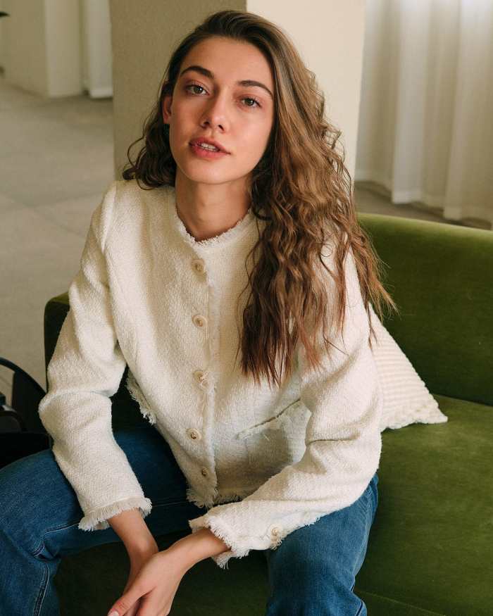 The Solid Fringed Button Up Tweed Coat