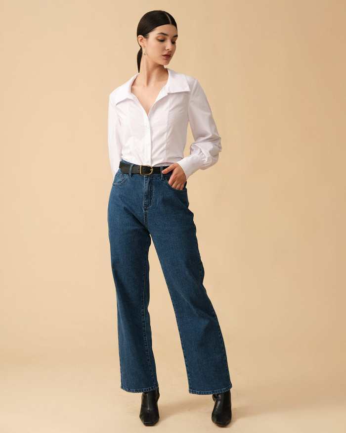 The Solid High Waisted Straight-Legs Jeans