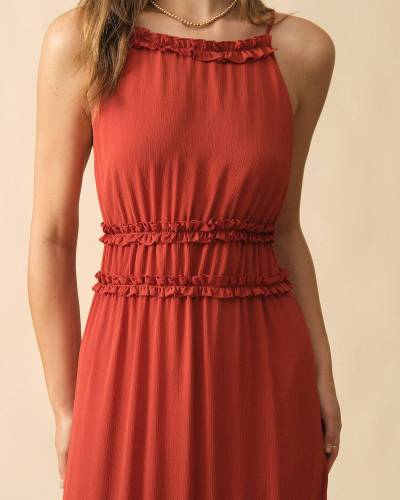 The Frill Trim Tiered Sling Maxi Dress