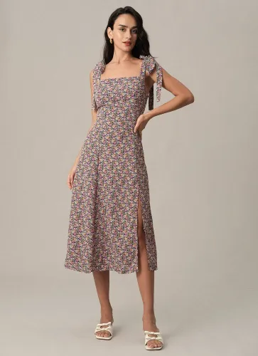 The Floral Strap Tie Midi Dress