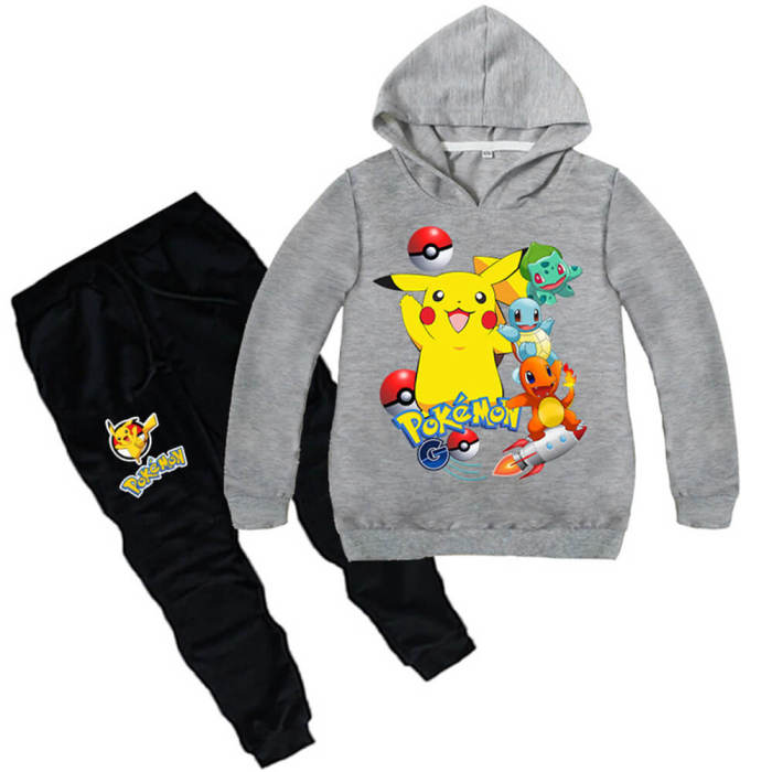 Girls Boys Pokemon Detective Pikachu Print Cotton Hoodie N Sweatpants