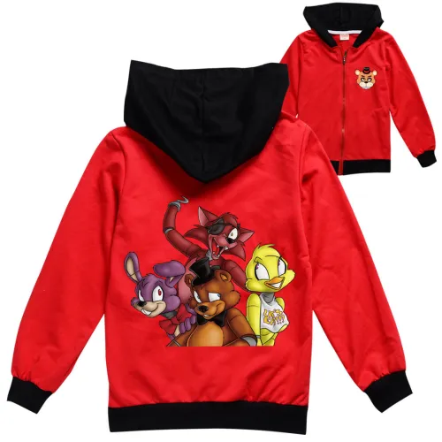 Nights Freddy Bears Print Girls Boys Zip Up Hoodie Cotton Sweatshirt