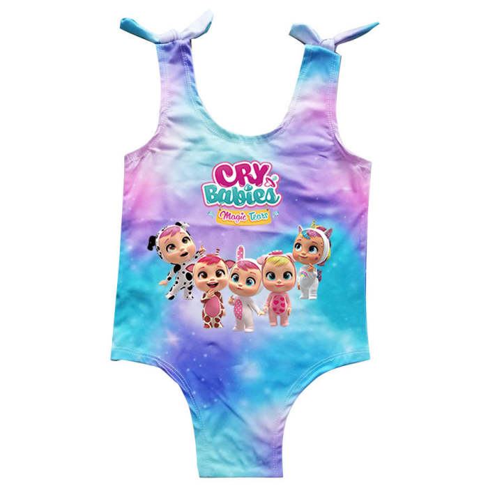 Girls Magic Tears Cry Babies Print Rainbow Print One Piece Swimsuit