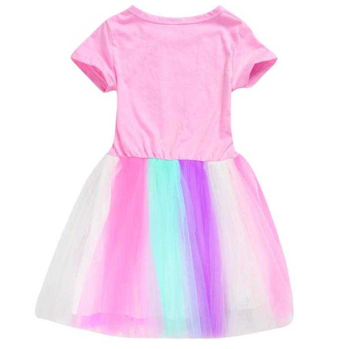 Fly Dj Marshmello 3-9 Years Girls Pink Cotton Top Rainbow Tulle Dress