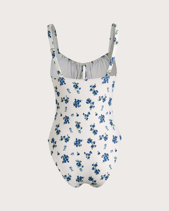 The Blue Floral Tie Front One-Piece Swimsuit