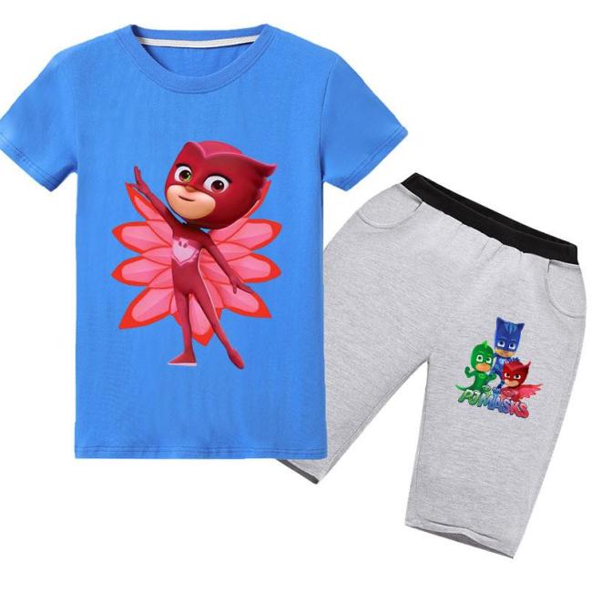 Pj M Owlette Print Girls Boys Multi-Color Cotton T Shirt Shorts Outfit