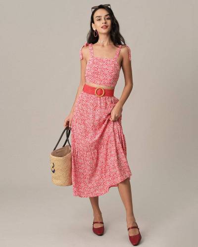 The Tie Strap Ruffle Floral Skirt Set