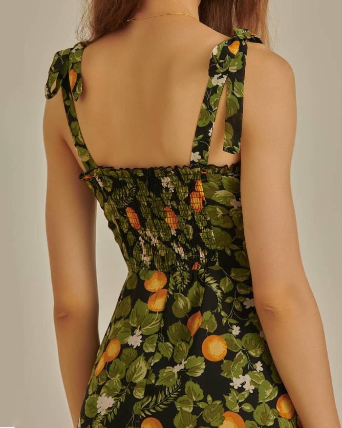 The Green Floral Tie Shoulder Mini Dress