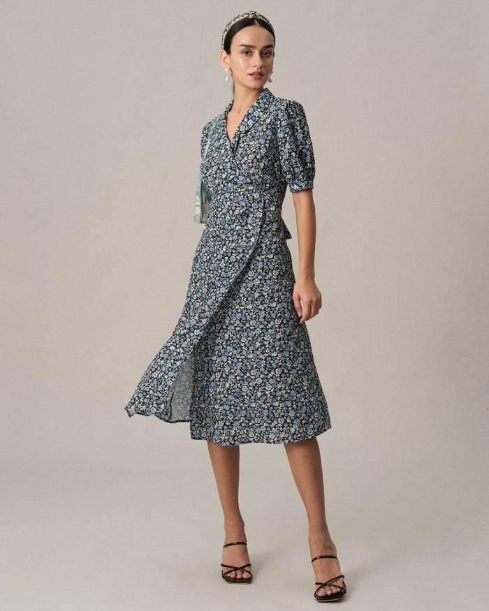 The V Neck Floral Retro Midi Dress