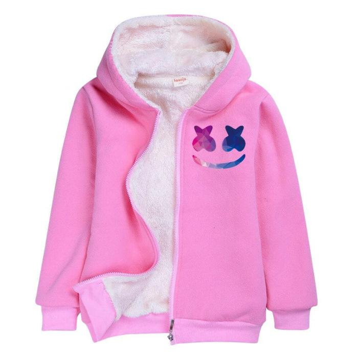 Arrow Dj Marshmello Print Girls Pink Zip Up Fleece Lined Winter Hoodie