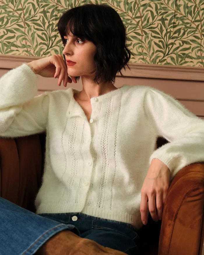 The Solid Pointelle Sweater Cardigan