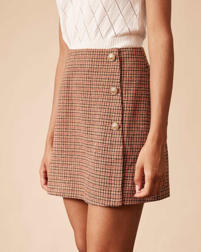 The High Waisted Plaid Tweed Skirt