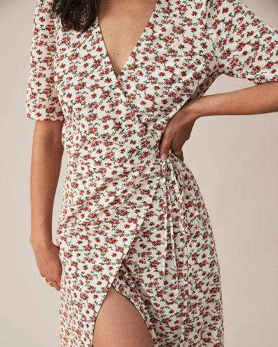 The Floral Print Wrap Midi Dress