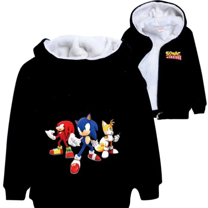Sonic Mania Print Girls Boys Zip Up Fleece Lined Hooded Cotton Jacket