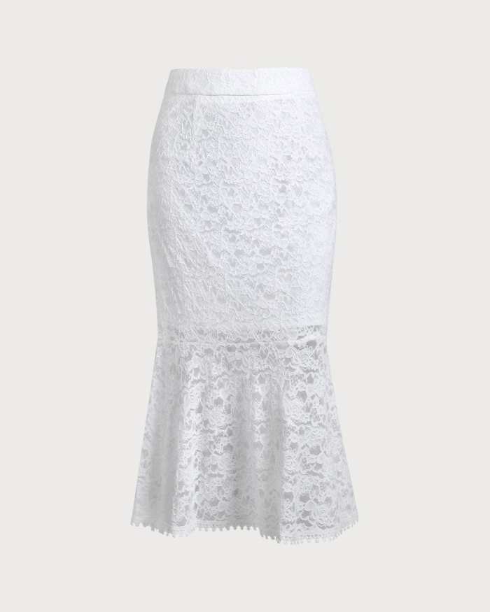 The Solid High Waisted Lace Fishtail Skirt