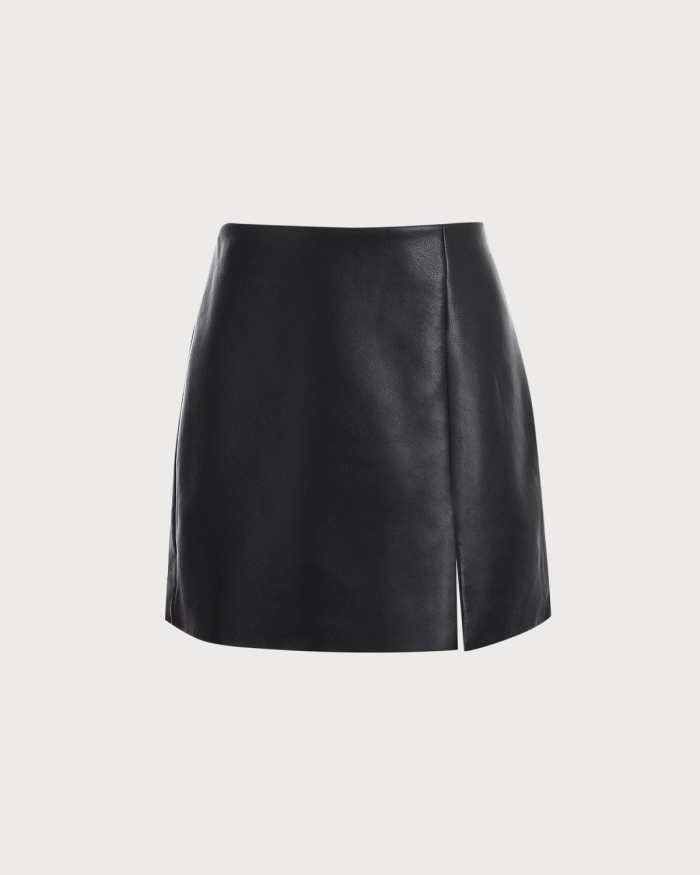 The Side Slit Pu Leather A-Line Mini Skirt