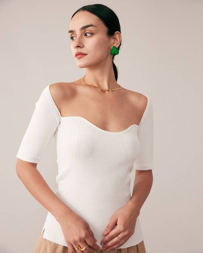 Sweetheart Neck Plain Crop Top