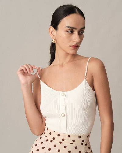 The Pearl Strap Knit Cami Top