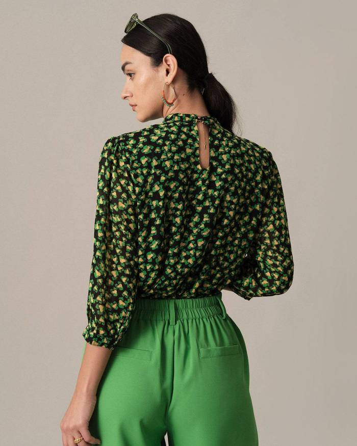 The Floral Puff Sleeve Ruched Blouse