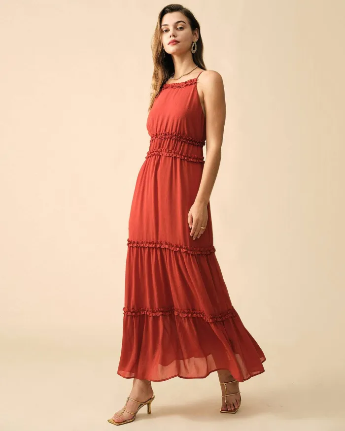 The Frill Trim Tiered Sling Maxi Dress