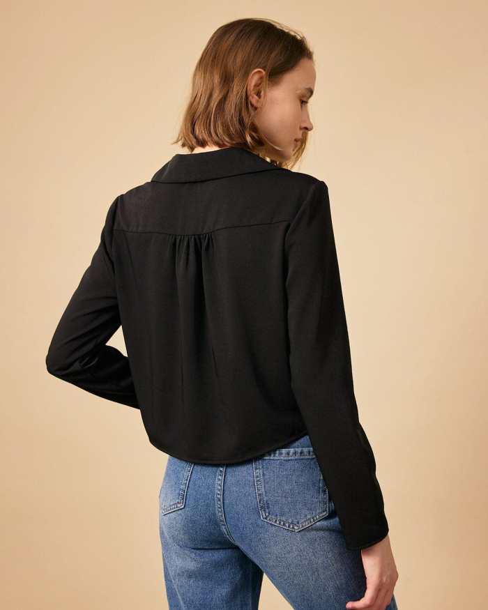 The Black Collared Floral Embroidery Blouse