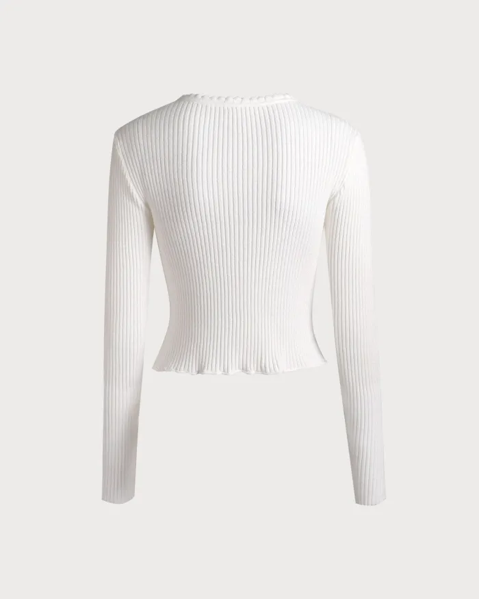 The Solid Color Wavy Trim Kint Top